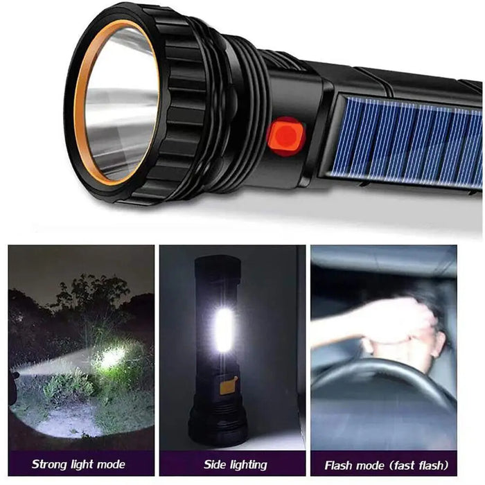 Led Solar Tactical Flashlight  Rechargeable Battery