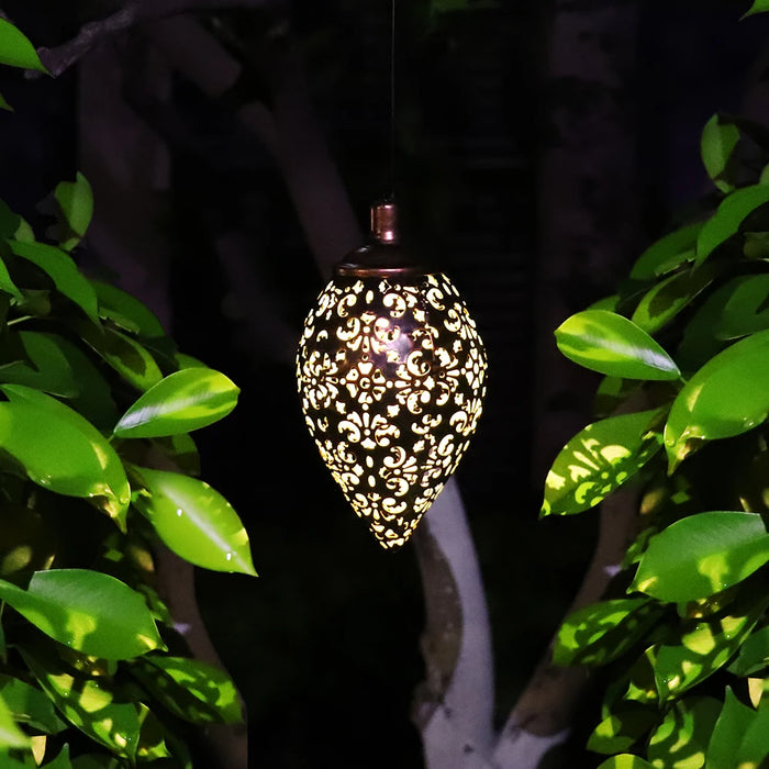 LED Hanging Solar Lights Lantern Metal Lamp Waterproof