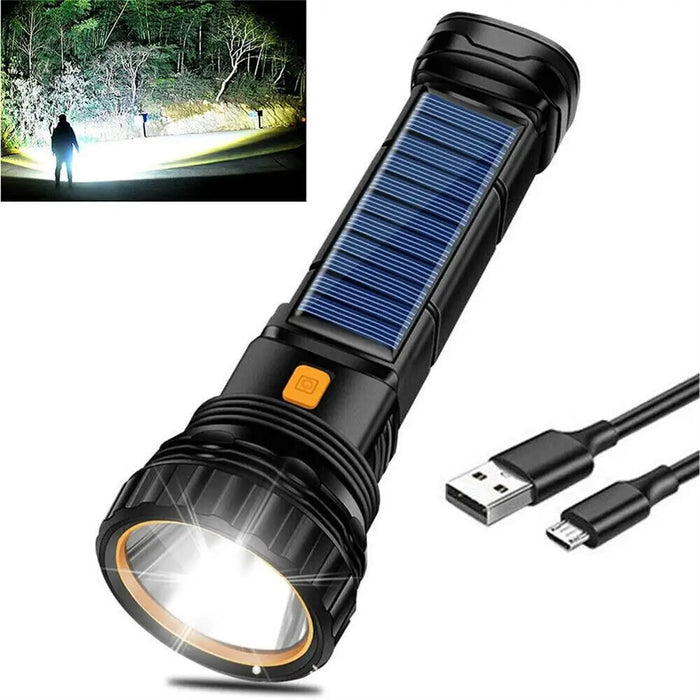 High Power Flashlights USB/Solar Rechargeable Waterproof