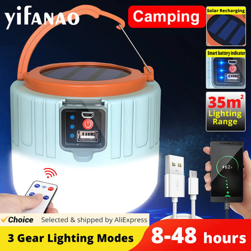 High Power Solar LED Camping Light USB Rechargeable Bulb